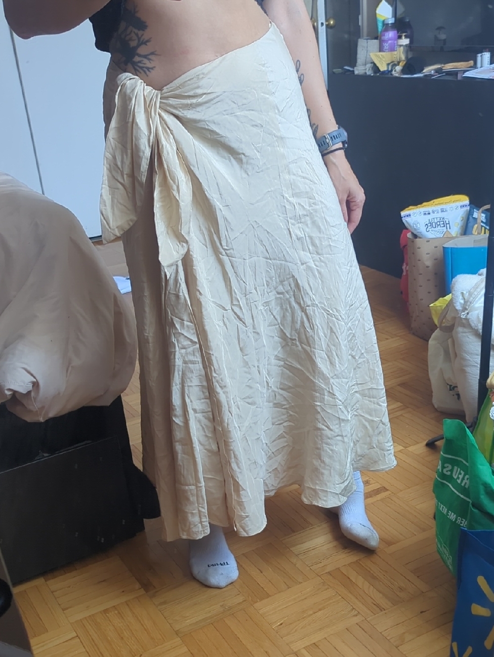 Ralph Lauren Cream Tie-Front Maxi Skirt
